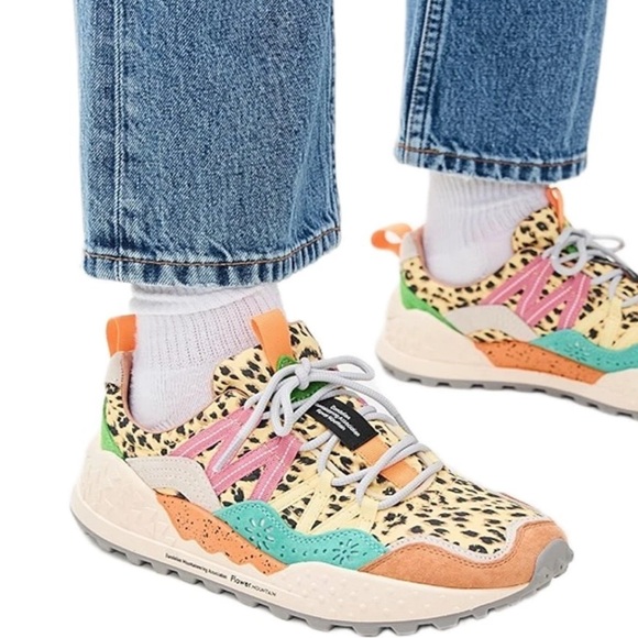 Flower Mountain Washi Women's Sneakers Suede Nylon Print Pink/Mult - Picture 3 of 5